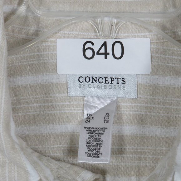 Concepts* Claiborne Men's Short Sleeve Button Down Shirt~ Size XL(Tan/White) - Picture 7 of 11